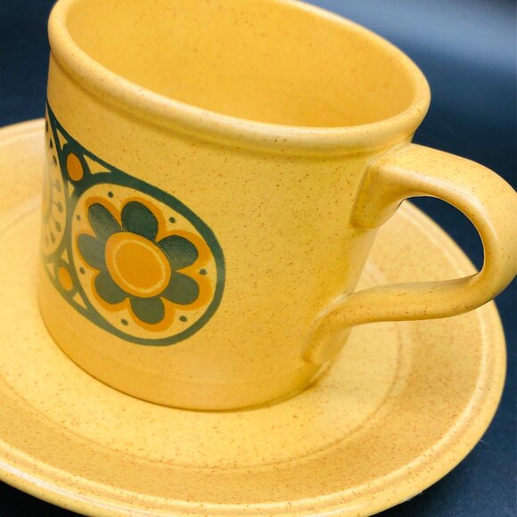 70s KilnCraft Bacchus Mustard Yellow Teal Floral Cup Saucer Set - Lot of 3 - Picture 5 of 13